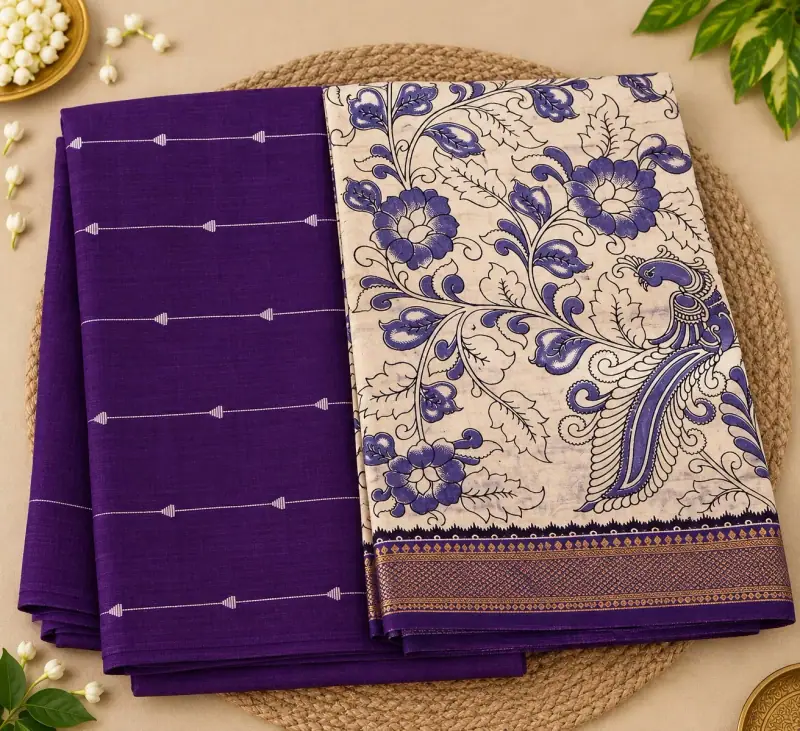 Raw Silk Top with Dupatta – Purple Top, Peacock Floral Dupatta