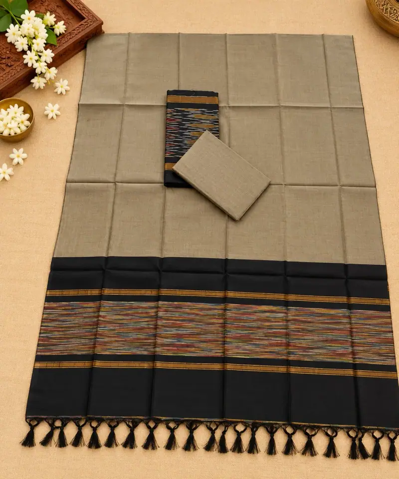Light Brown Colour with Black Border – Black Multicolour Stripe Border