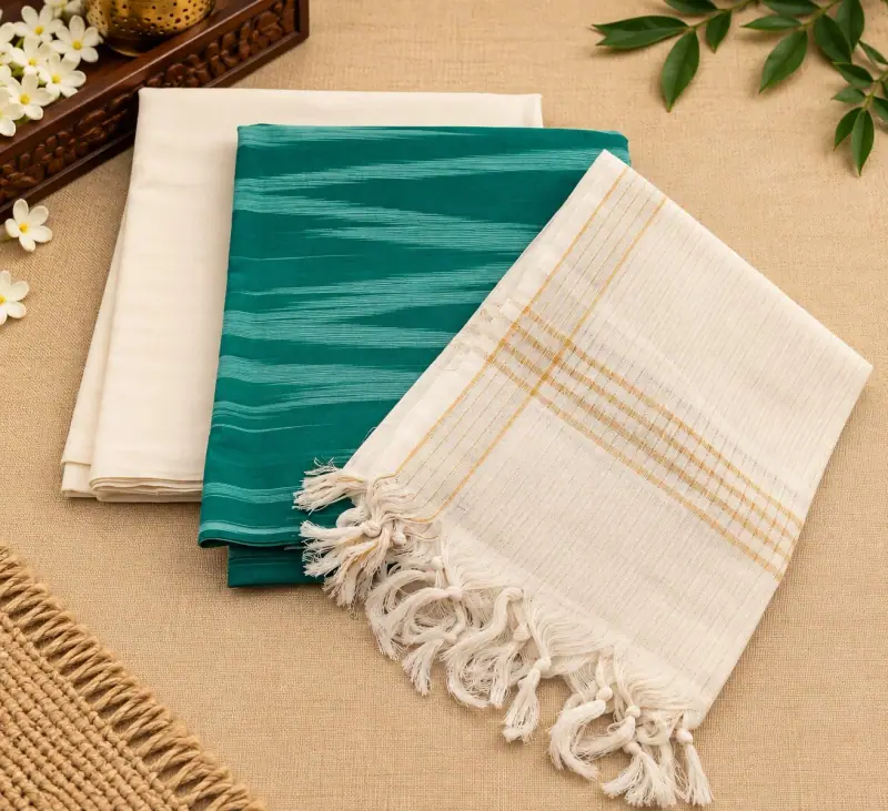 Katari print Handloom cotton dress material – Teal Zigzag with Off-White