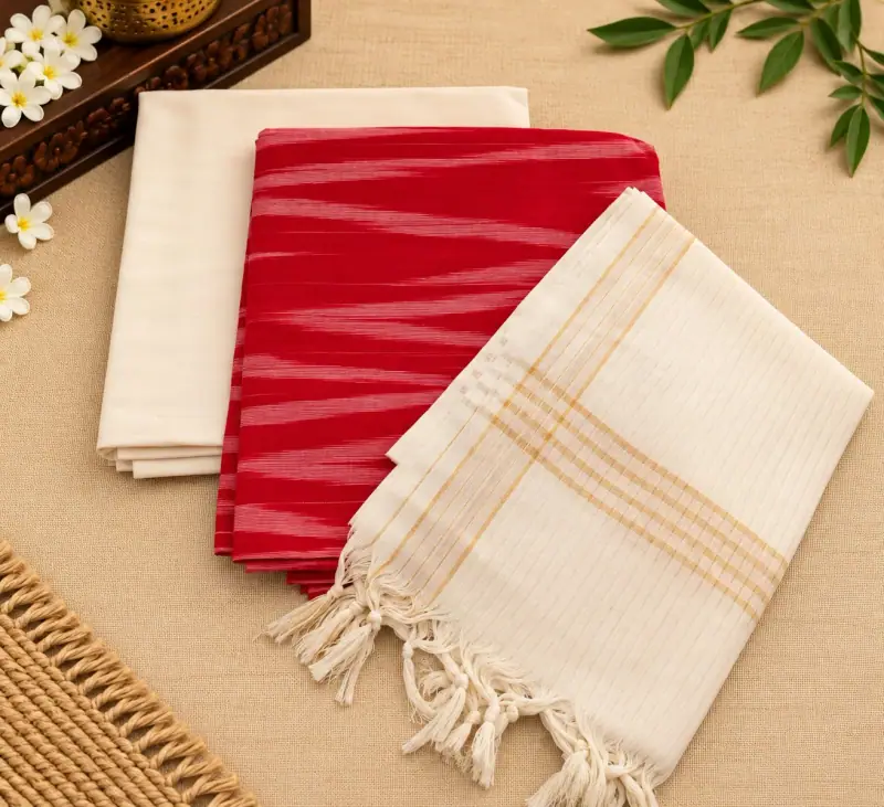 Katari print Handloom cotton dress material – Red Zigzag with Off-White