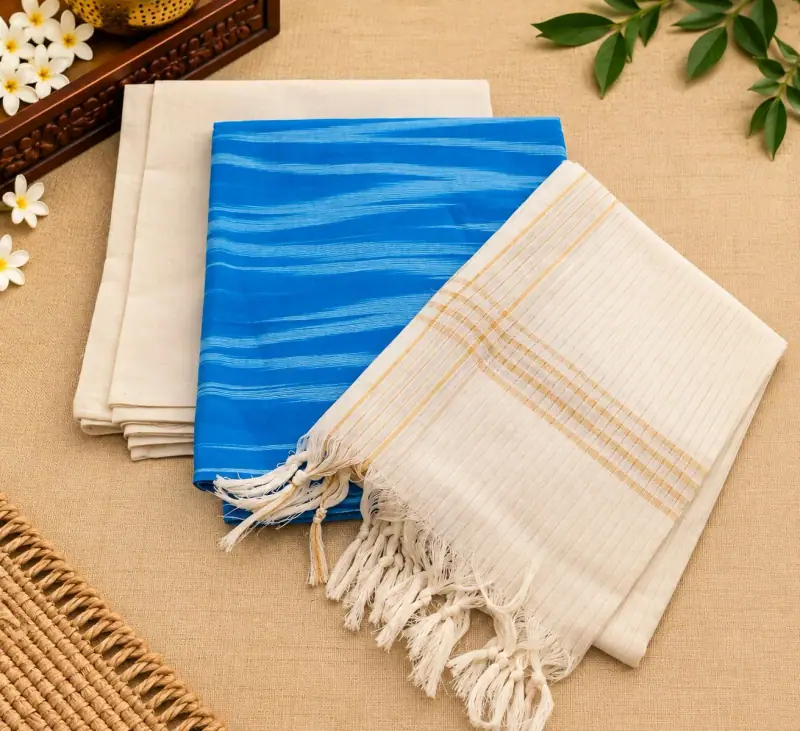 Katari print Handloom cotton dress material – Blue Zigzag with Off-White