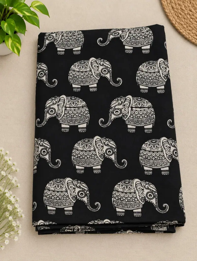 Traditional Kalamkari Cotton Fabrics – Black Elephant