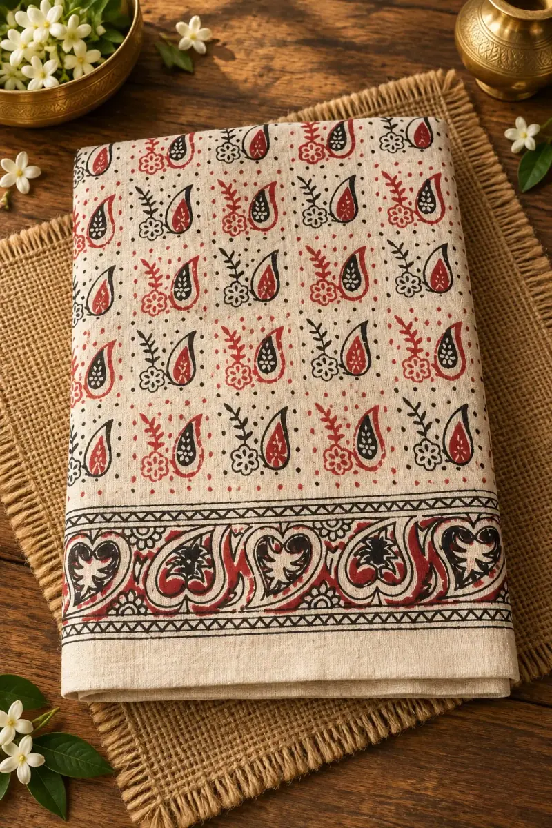 Kalamkari Cotton Lungis – Small Paisley Buti
