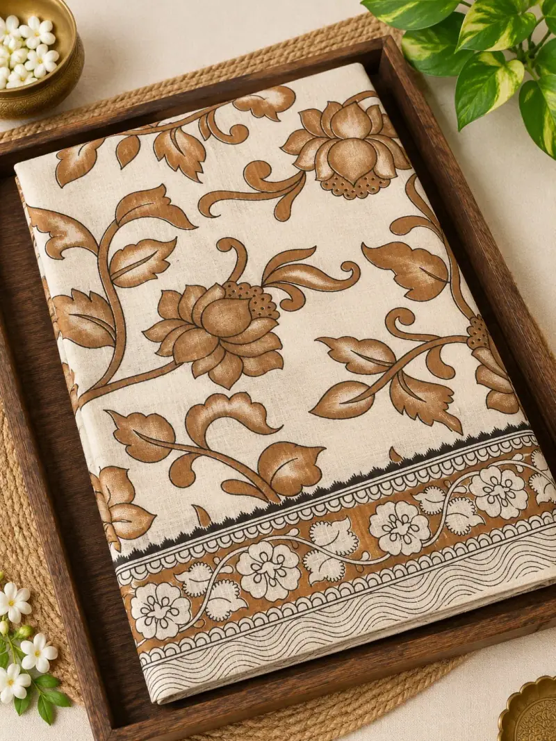 Kalamkari Cotton Sarees – Lotus Vine Design