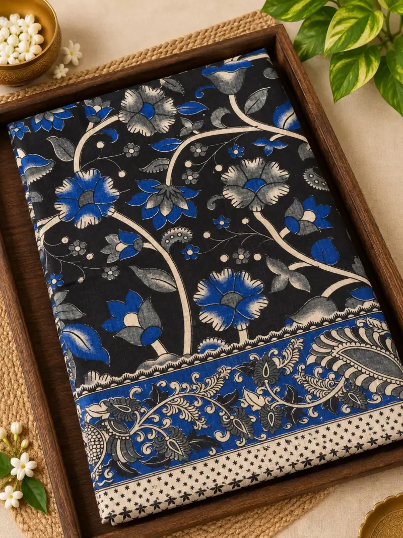 Kalamkari Cotton Saree – Floral Tree Design