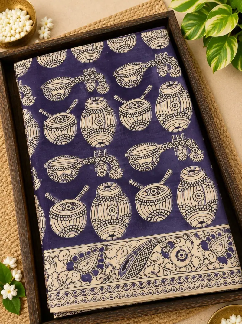Kalamkari Cotton Saree – Musical Drums Design