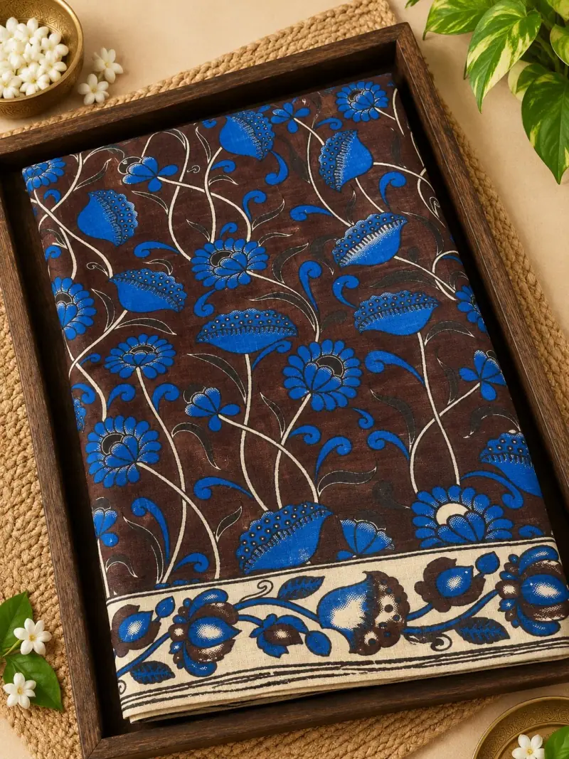 Kalamkari Cotton Saree – Floral Vine Design