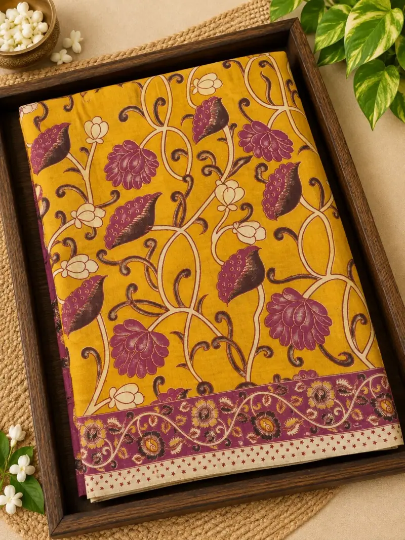 Kalamkari Cotton Saree – Floral Vine Design