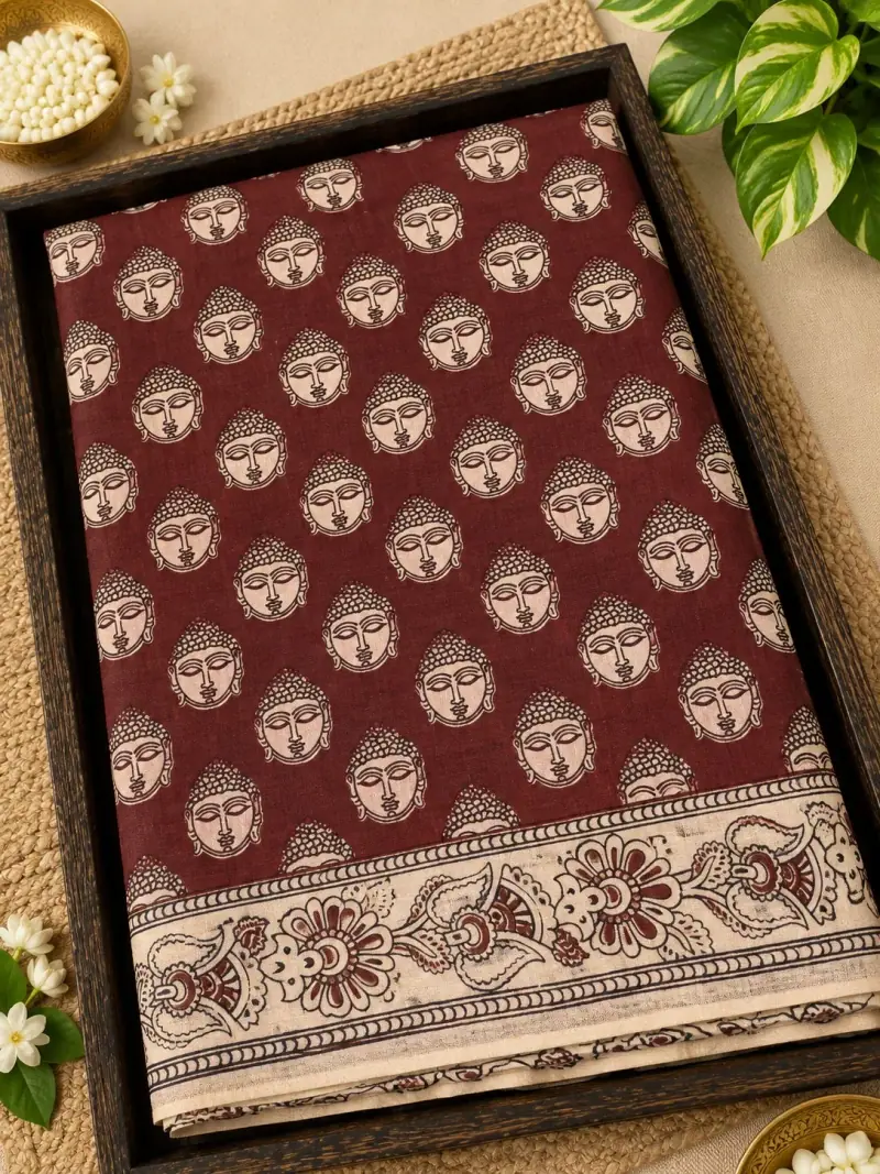 Kalamkari Cotton Saree – Buddha Face Design