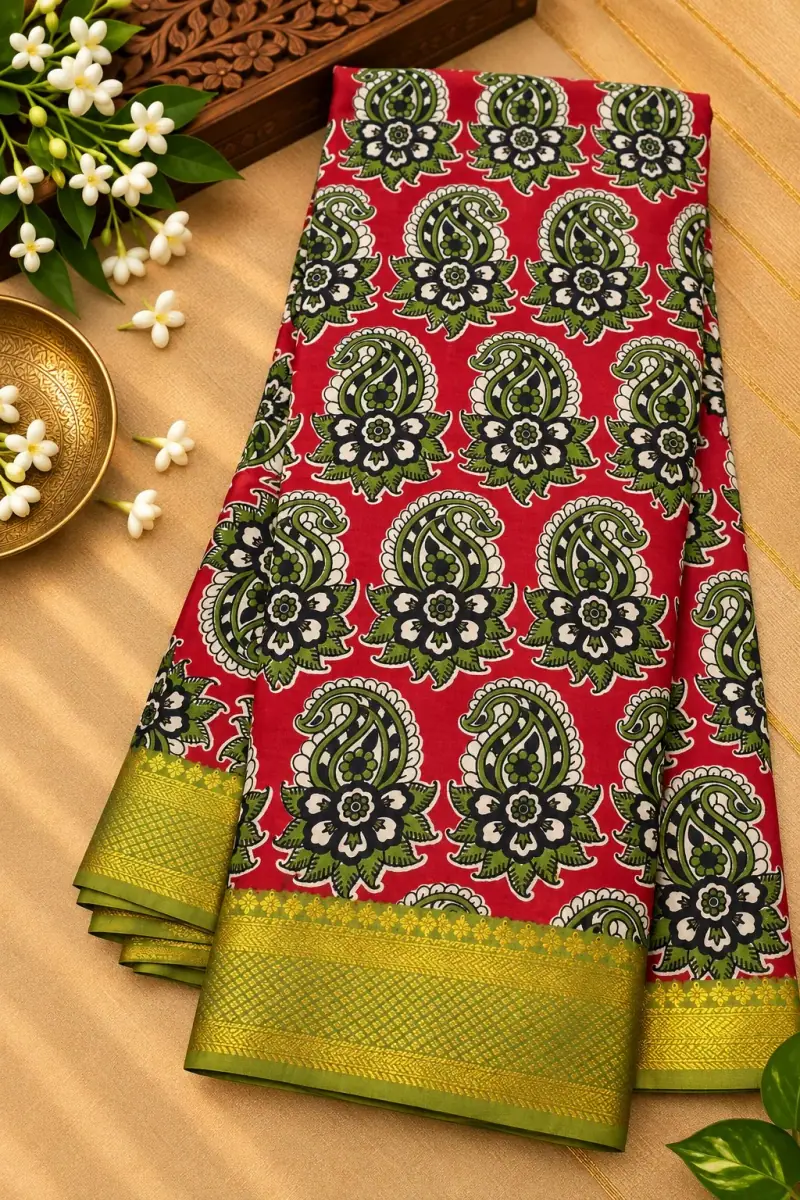 Nizam Border Silk Saree – Red Paisley