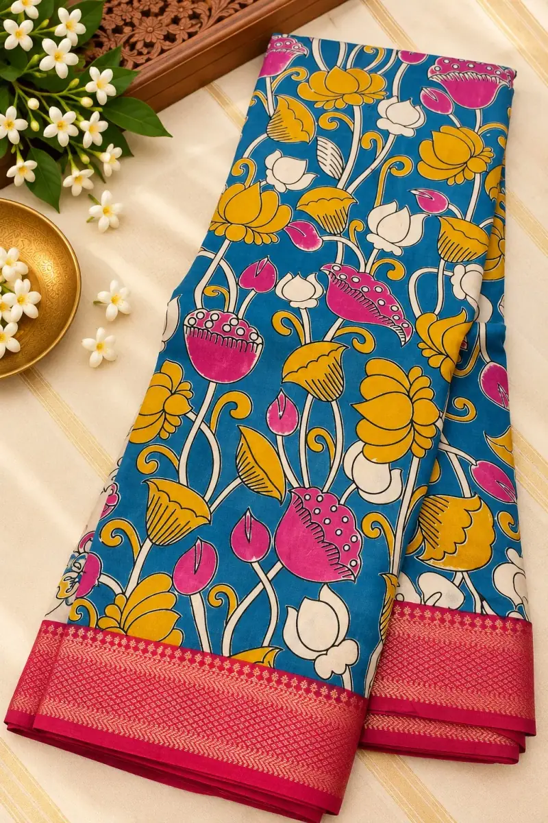 Nizam Border Silk Saree – Blue Lotus