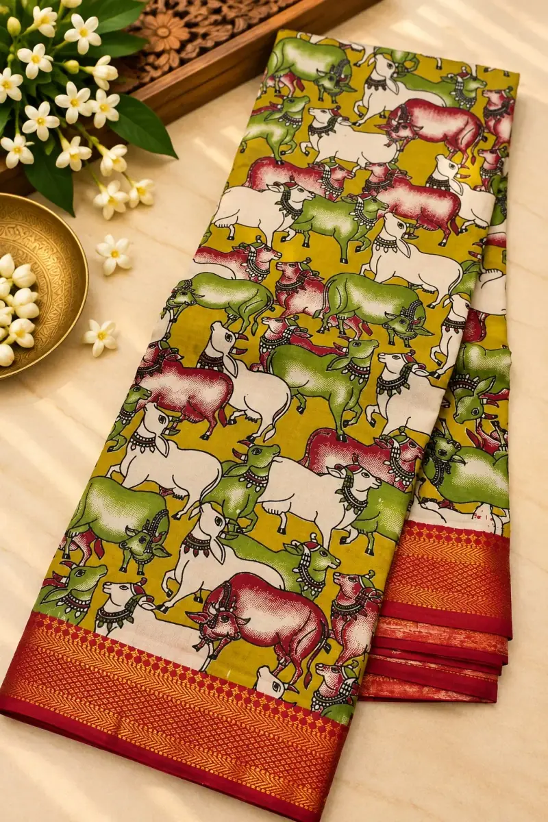 Nizam Border Silk Saree – Mustard Cow Herd