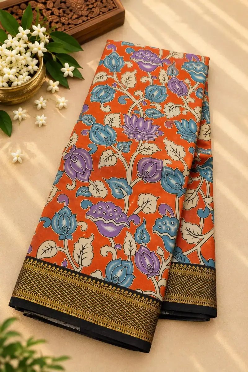 Nizam Border Silk Saree – Orange Lotus Garden