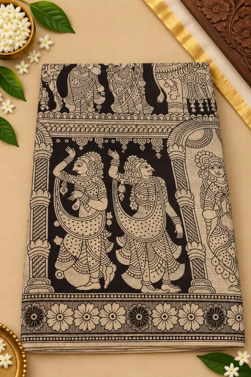 Kalamkari Cotton Saree – Temple Dancers Design