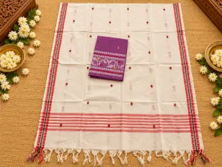 Pure Handloom Dress Material — Violet Top with White Dupatta design