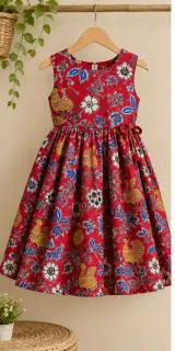 Traditional Kalamkari Cotton Print Fabric – Red Bird and Floral — photo 2