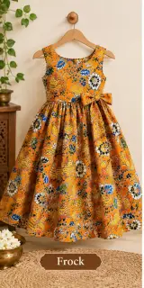 Traditional Kalamkari Cotton Fabric – Orange Bird and Floral — photo 2