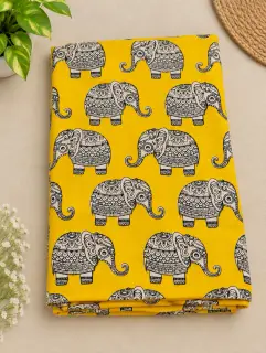 Traditional Kalamkari Cotton Fabric – Yellow Elephant — photo 1