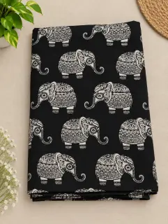 Traditional Kalamkari Cotton Fabrics – Black Elephant — photo 1
