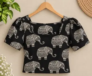 Traditional Kalamkari Cotton Fabrics – Black Elephant — photo 3