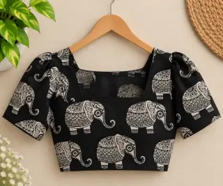 Traditional Kalamkari Cotton Fabrics – Black Elephant — photo 4