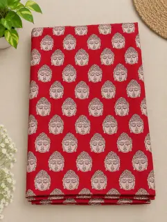 Traditional Kalamkari Cotton Fabric – Red Buddha Face — photo 1
