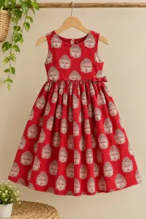 Traditional Kalamkari Cotton Fabric – Red Buddha Face — photo 2