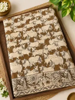 Kalamkari Cotton Saree — Yellow design
