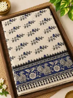 Kalamkari Cotton Saree – Birds with Peacock Border Design — photo 1