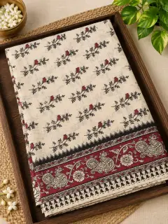 Kalamkari Cotton Saree – Birds with Peacock Border Design — photo 2