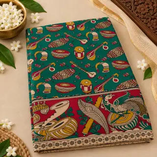 Kalamkari Cotton Saree — Green design