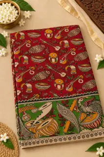 Kalamkari Cotton Saree — Maroon design