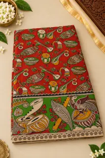 Kalamkari Cotton Saree — Orange design