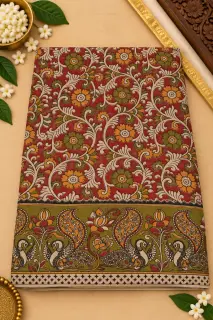 Kalamkari Cotton Saree — Maroon design